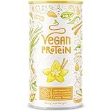 Vegan Protein (Vanille) - Reis-, Hanf-, Soja-, Erbsen-, Chia-, Sonnenblumen- und Kürbiskernprotein + Kokosmilch - 600 Gramm Pulver mit natürlichem Vanillegeschmack